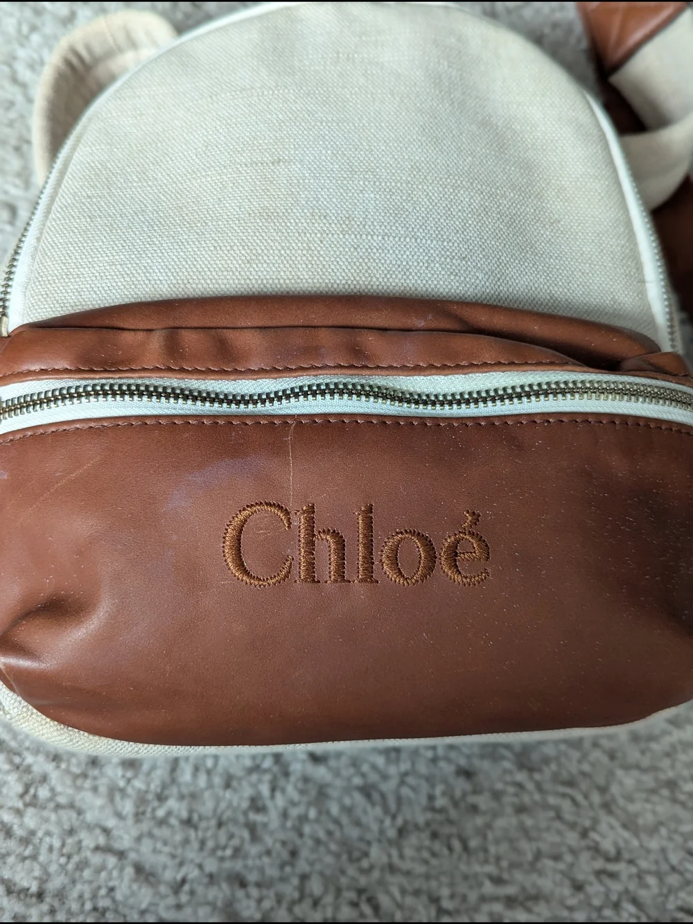 Chloé Kids Canvas & Brown Faux Leather Mini Backpack Cream/Tan
